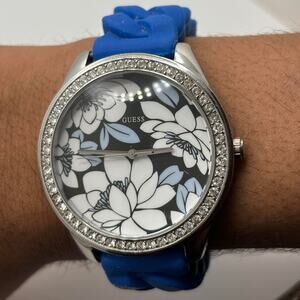 Silver blue guess watch
